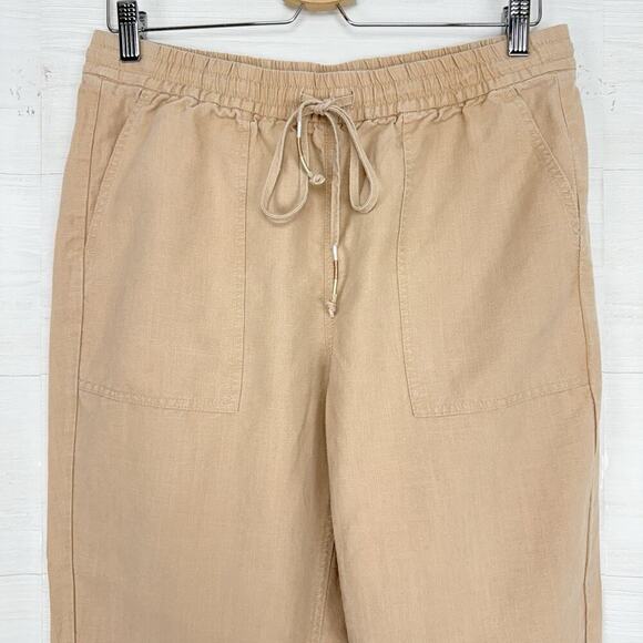 J.Crew Linen Blend Seaside Pants M‎ Almond Biscotti Tapered Drawstring Beach - Picture 3 of 16